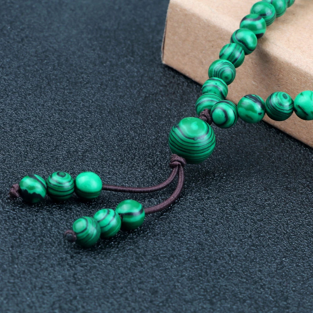 6mm Natural Malachite Stone Beaded Necklace 108Mala Prayer Women Green Color Stone Pendant Necklace Men Bangle Necklace Jewelry