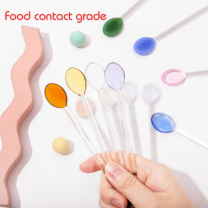 1pc Glass Dinnerware Spoon Tea Dessert Coffee Ice Cream Accessories Bar Tools New Long Handle Kitchen Accessories New