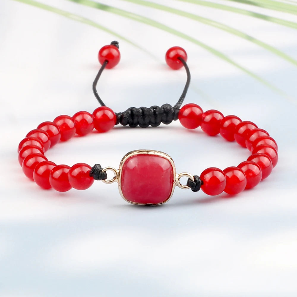 Handmade Red Crystal Quartz Natural Stone Beads Reiki Healing Adjustable Rope Braided Bracelets Women Charm Yoga Energy Jewelry