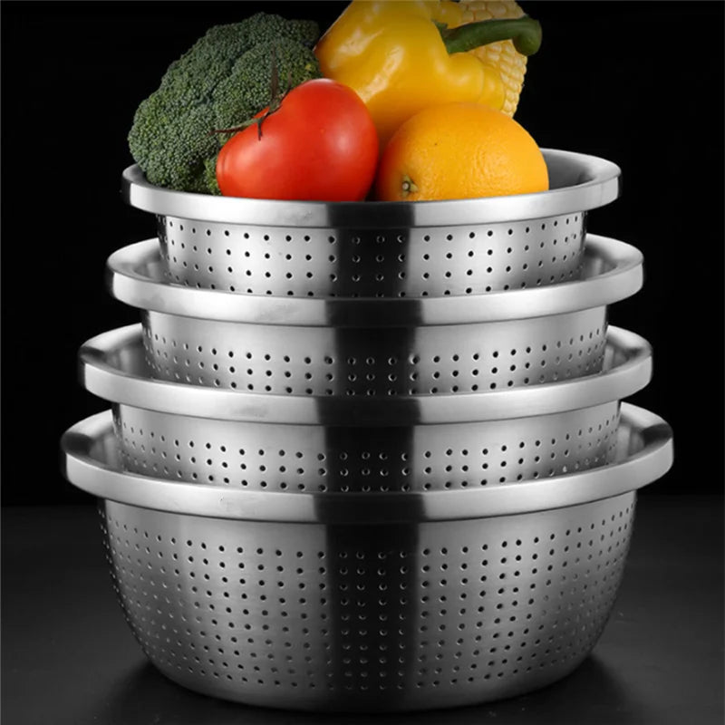 Hemasa Stainless Steel Drain Basket /Colander Round Rice Cleaning Sieve /Fruit Vegetable Washing Basin Strainer Filter