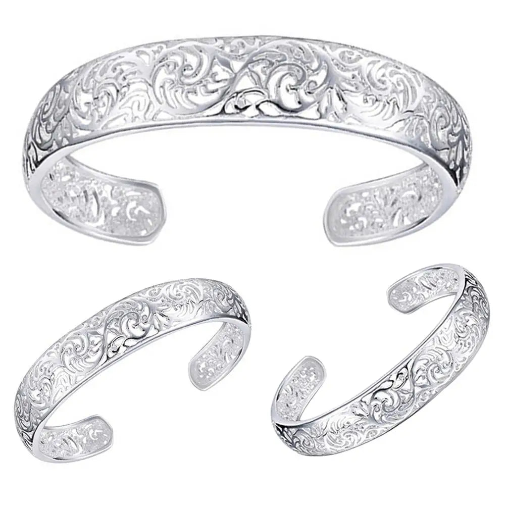 2023 New Fashion Women's Silver Plated Bezel Hollow Cuff Bangle Open Bracelet For Women Luxury Jewelry Accessory Gift