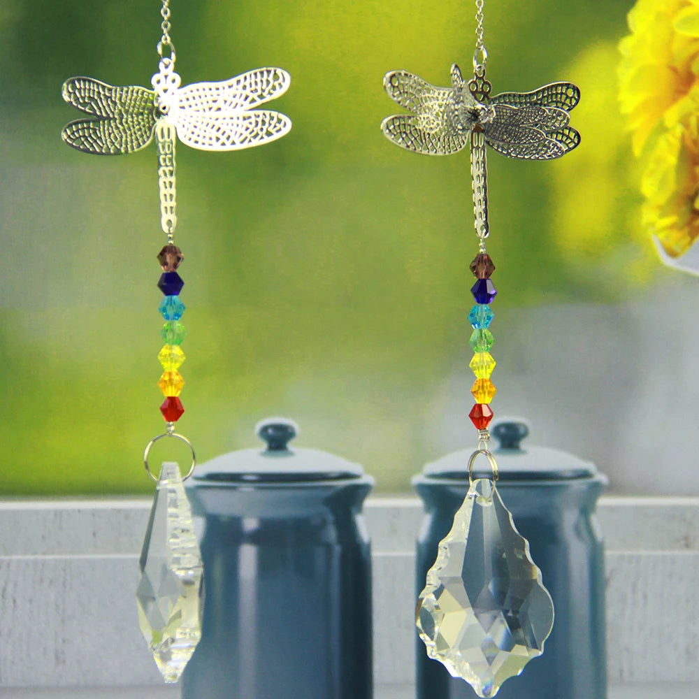 30mm Ball/50mm Mapleleaf Handmade dragonfly Crystal Ball Prism Rainbow Maker With Octagon Beads Home Hanging Suncatcher Ornament