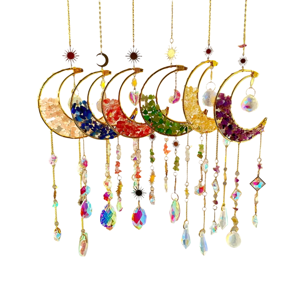 Hemasa Natural crystal handmade hanging sun catcher crystal sun catchers hanging prism /Rainbow maker Moon shape crystal sun catchers