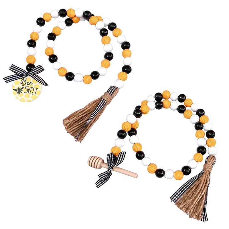 Lemon Wood Bead Garland Woven Tassel Wall Hanging DIY Crafts Nature Color Wood/Jute Rope Home Decor