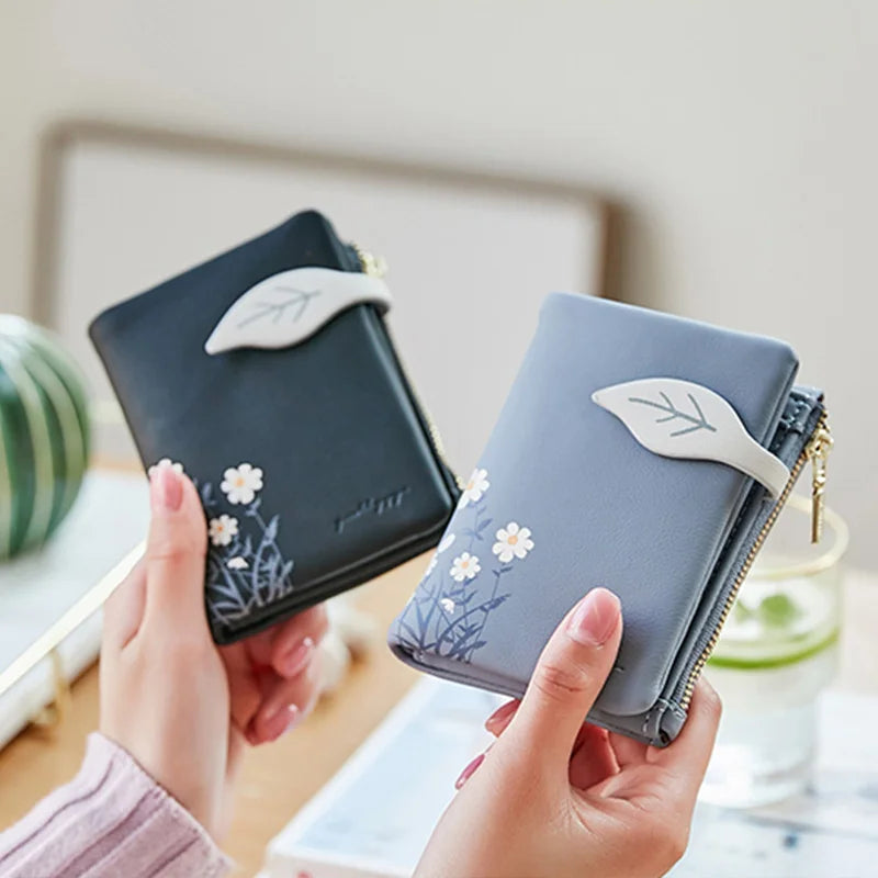 Leaves Small Wallet Women Hasp Zipper Purse Soft Pu Leather Ladies Wallet Card Holder Mini Girl Purse Clutch
