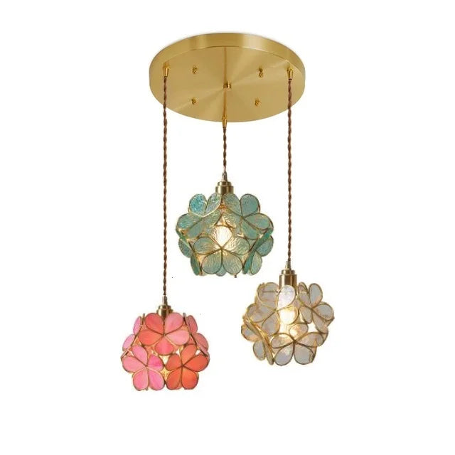 IWHD Nordic Flower Copper Pendant Lighting Fixtures Bedroom Dinning Living Room Glass LED Pendant Light Fixtures Luminaria
