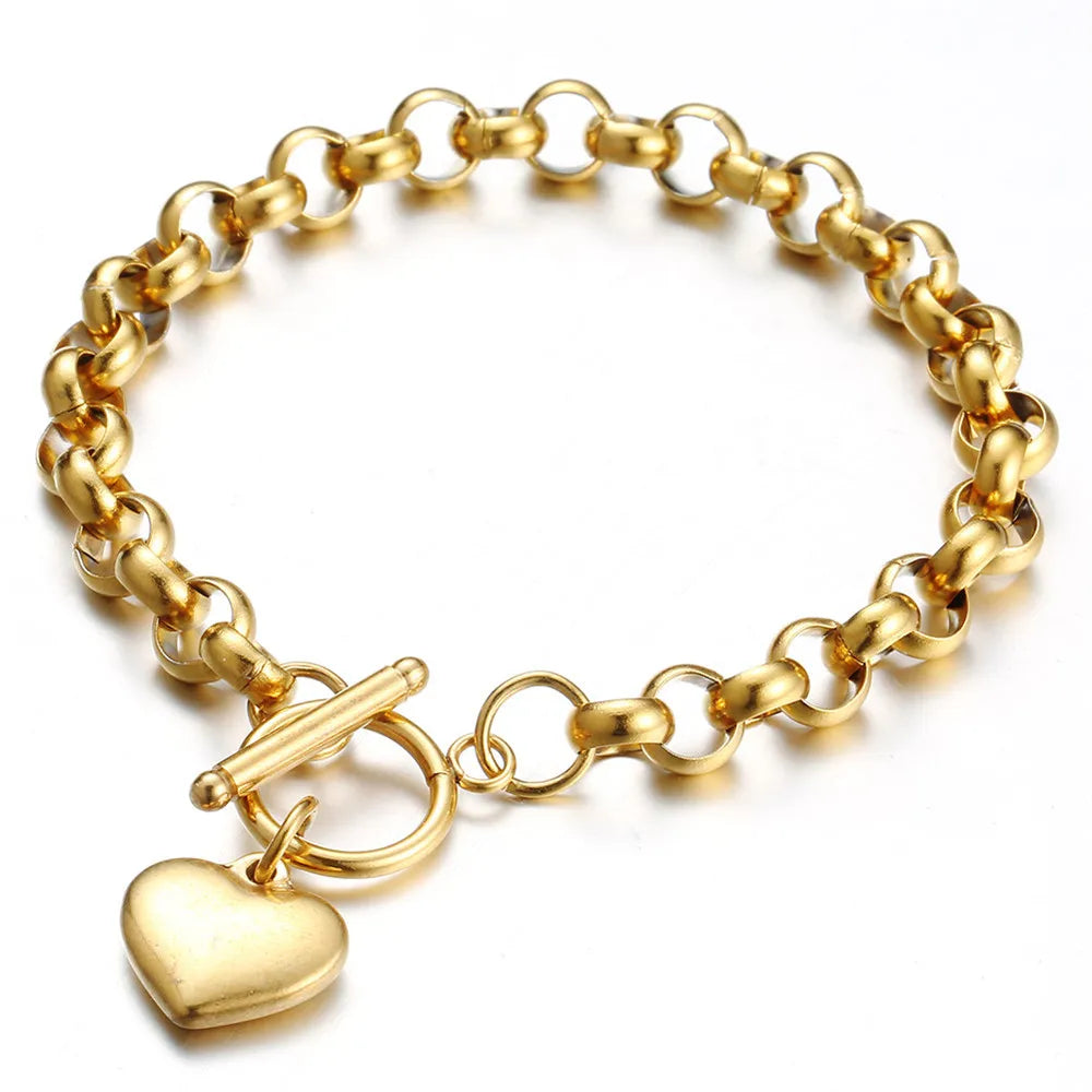 Tejesa Stainless Steel Keel Chain Puff Heart Charms  with  Toggle Bracelets