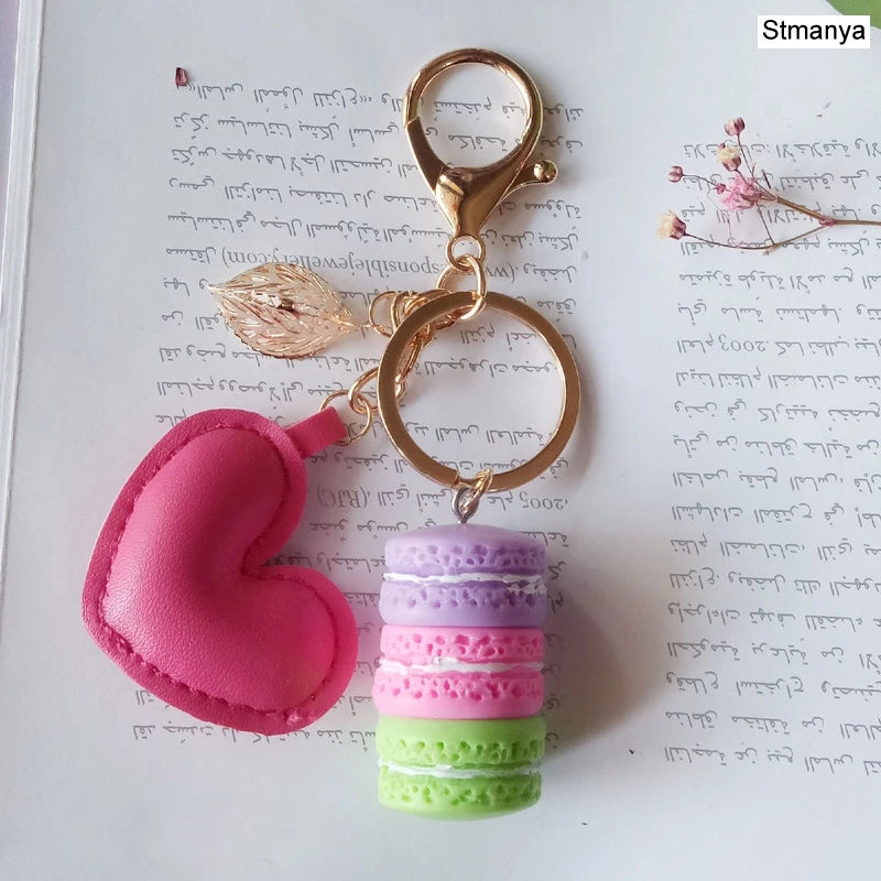 New Cake Key chain fashion car Key Ring Women bag charm accessories France Cake Macarons with Eiffel Tower Keychain gift Jewelry
