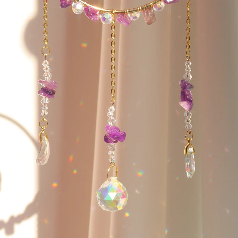 Wholesale Circle Raw Crystal Suncatcher Amethyst Crystal Suncatcher Hangingd  Tissue Pyrimid Suncatcher