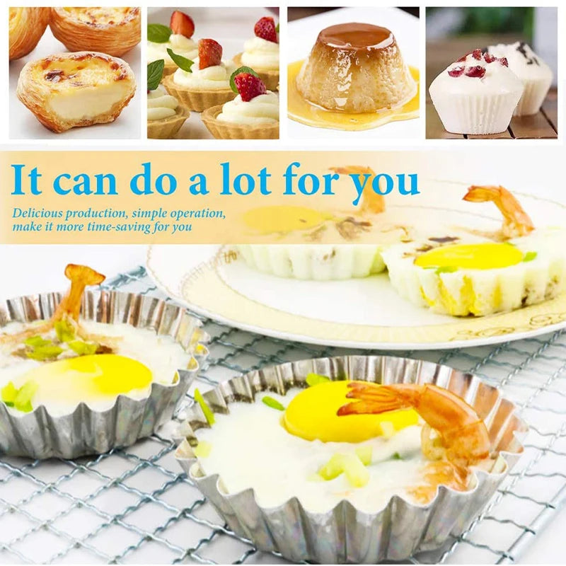 Tejesa 5/10Pcs Nonstick Ripple Egg Tart Mold Flower Shape Reusable Stainless Steel Cupcake Muffin Cake Mold Baking Cup Tartlets Pan