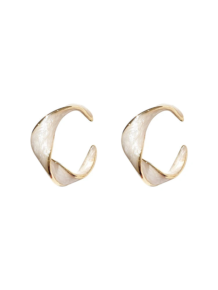 Hemasa 3colouds New Trend Round Enamel French Hoop ear rings (Green,White ,Gold)