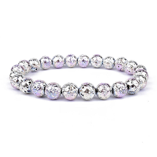 New Silvers Rose Gold Natural Lava Stone hematite 8mm Round Loose beads Bracelets Women Men Jewelry