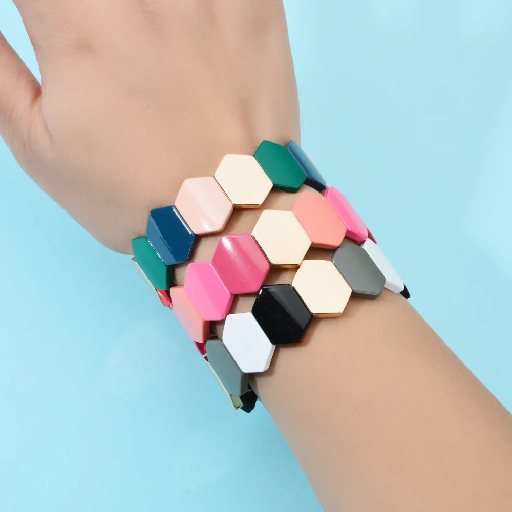 Hemasa  Big Geometric Enamel Tile Beaded Bracelet for women/girls