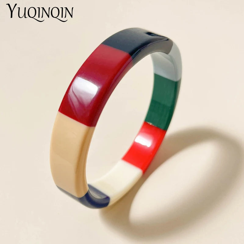 Hemasa   Acrylic Resin  Colorful Geometric Round Bangle Bracelets for Women