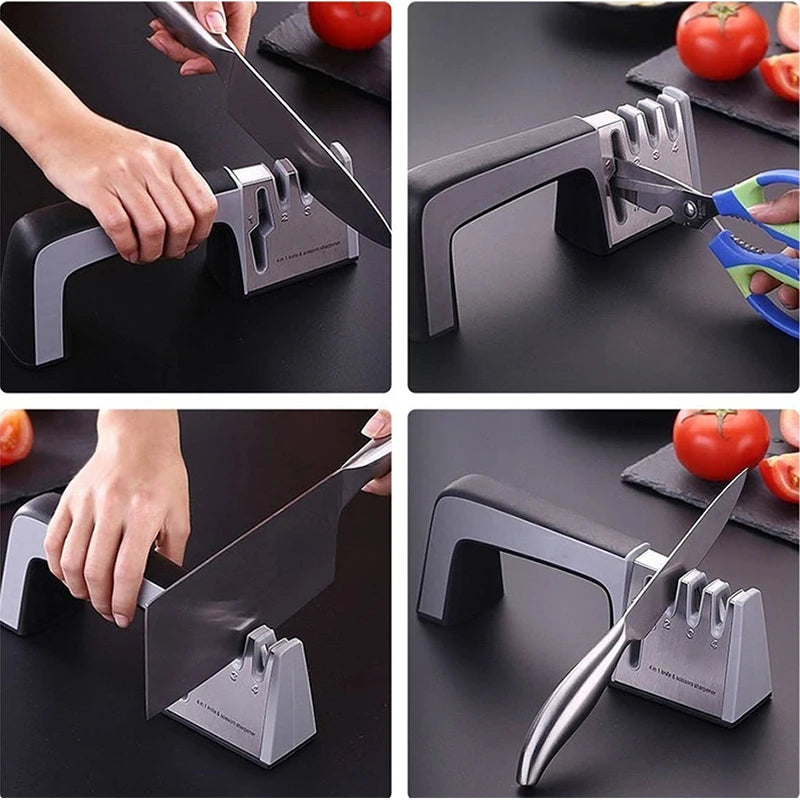 Tejesa 4 In1 Knife Sharpener Diamond Coated Fine Ceramic Kitchen Knife Shears Scissors Sharpening Stone With Non-Slip Base Kitchen Tool