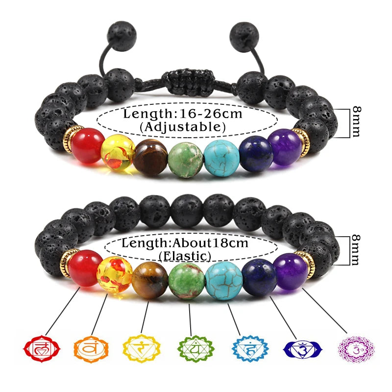 Hemasa 7 Chakra Bracelet Men Black Lava Tiger Eye Stones Healing Balance Beads Reiki Buddha Prayer Natural Stone Yoga Bracelets Bangles