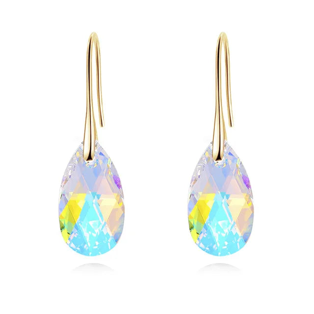Korean Pear-shaped Drop Earrings Genuine Crystal from Austria Rhinestone Dangle for Women Party Silver Color Big Pendant Jewelry