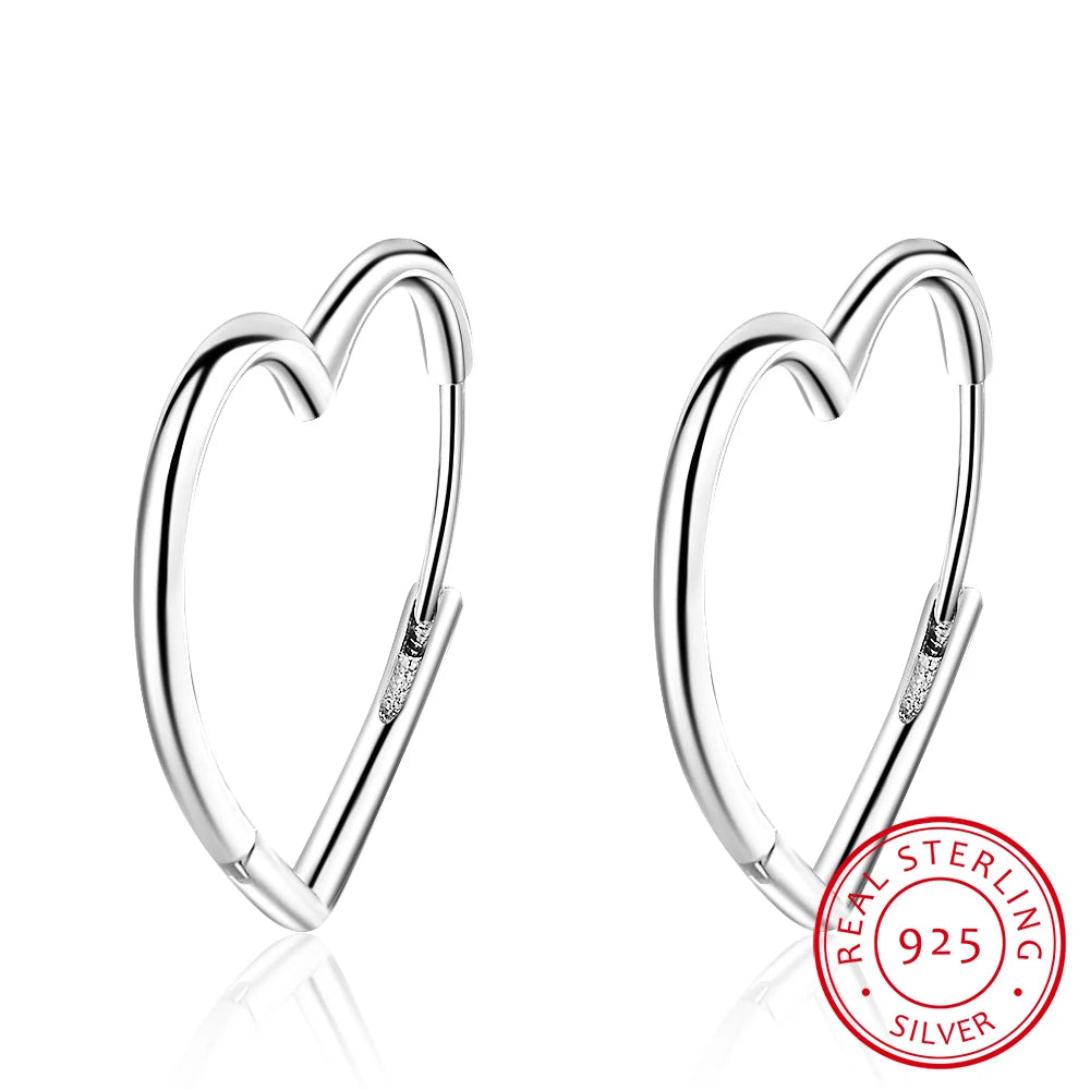 Hemasa 925 Sterling Silver  Love Heart Hoop Earrings  For Women