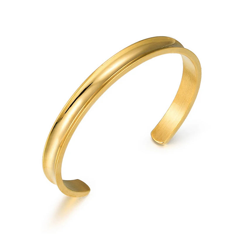 Stainless Steel Hair Band Bracelet C-Shaped Open Concave Arc Groove Rubber Band Gold Silver Color Titanium Steel Cuff Bangle