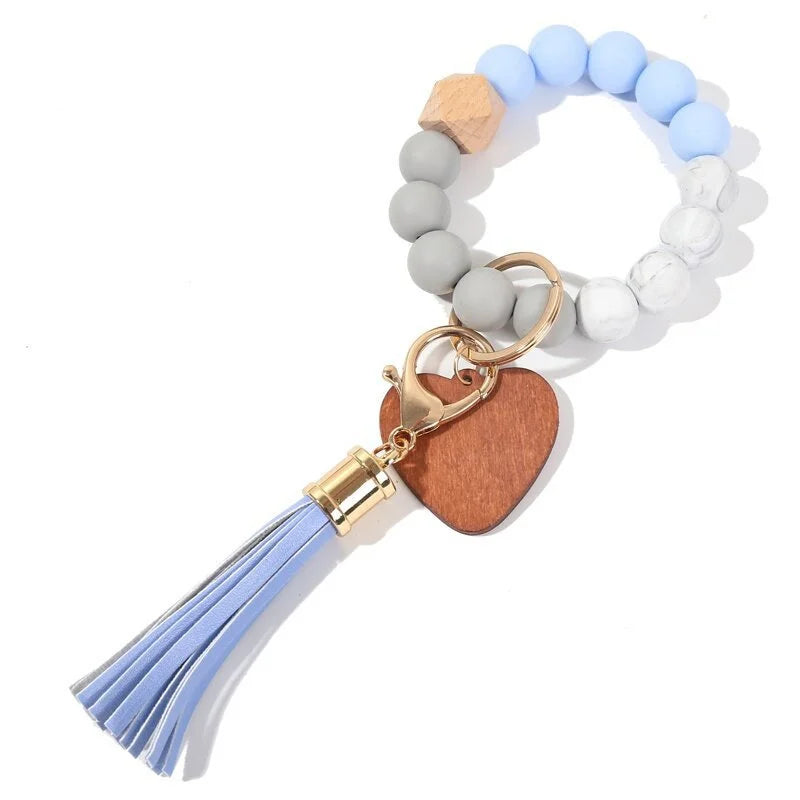 Silicone Keychain For Keys Tassel Wood Beads Bracelet Keyring For Women Accessories Multicolor Keychain Wholesale Hot Sale 2022