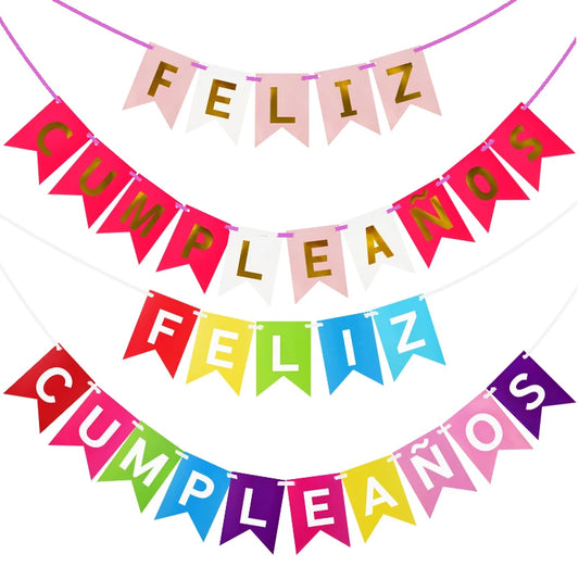 1set Paper Bunting Garland spanish language Banners Flags Birthday Party Happy Birthday Decoration Supply Baby Shower Decoration