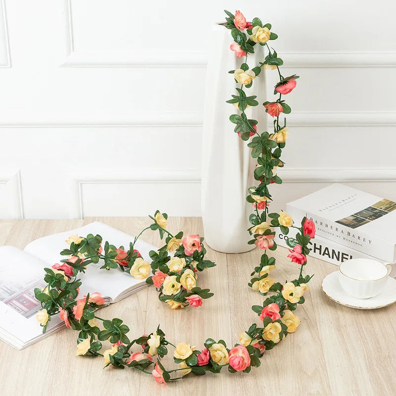 Hemasa 2.5m   4Pcs Artificial Flower Rose Vines Leaves Ivy Christmas Garland Diy Home Garden Wedding Decoration Silk Flowers