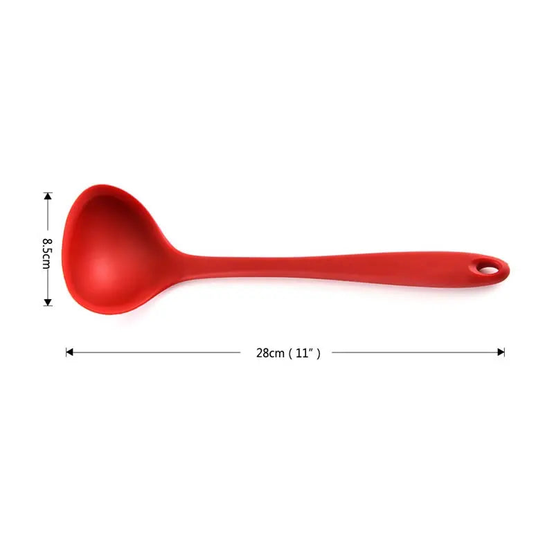 Hemasa 4 Pcs  Silicone Ladle Soup Spoon Curved Handle Heat Resistant Round Scoops