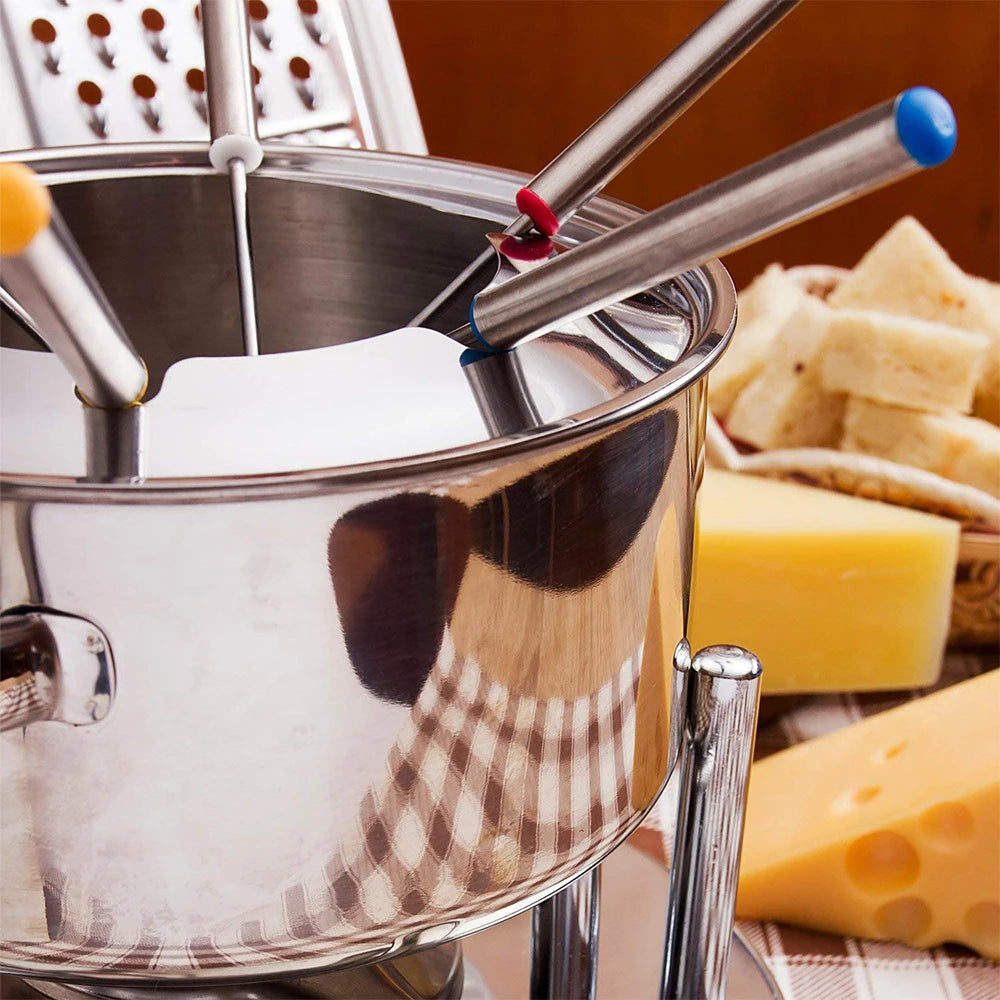 Tejesa 12Pcs Stainless Steel Chocolate Fork Cheese Pot Hot Forks Cake Fruit Dessert Fork Set Fondue BBQ Meat Skewer Kitchen Accessories