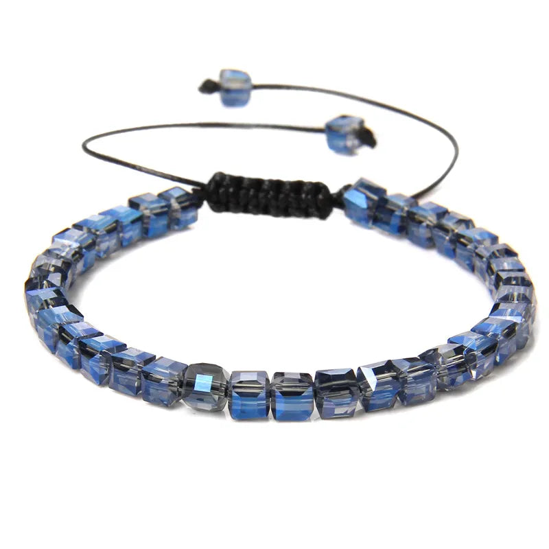 Tejesa 4MM Cube Crystal  Colourful Crystal Braided Bracelet Adjustable Handmade Thin Jewelry