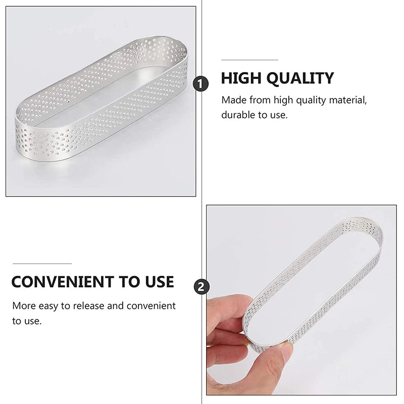 Tejesa 12 Pcs Oval Muffin Tart Rings Stainless Steel Porous Tart Ring Perforated Cake Mousse Mold Cookies Cutter Pastry Quiche Mold Tool
