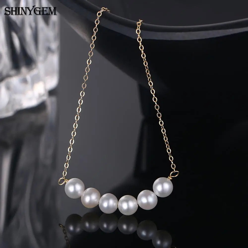 Hemasa  5mm Round Pearl Choker Gold Filled Necklace Small White Natural Freshwater Pearl Necklaces For Women
