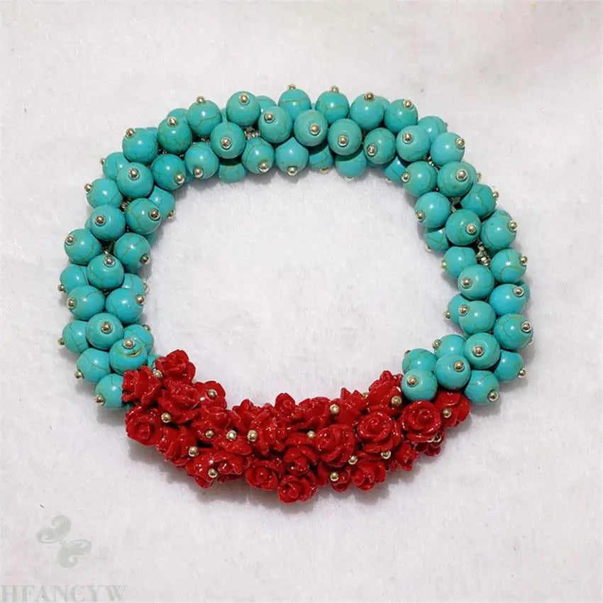 4-5mm beads Natural Turquoise Red Coral Stretch Bracelet Yoga Fancy Bless Pray Cuff Men's Classic Meditation Lucky Reiki Prayer