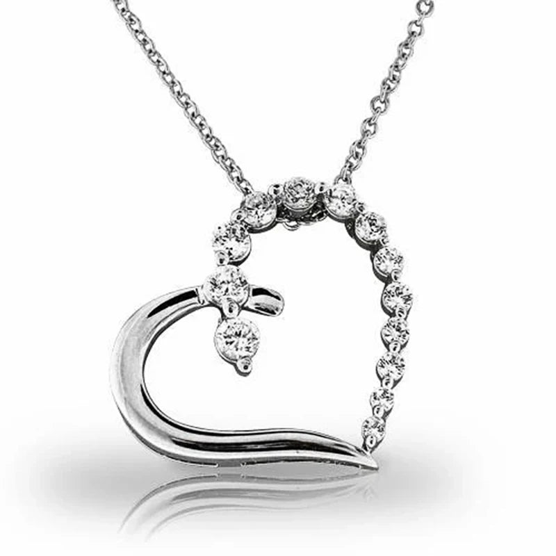 Huitan Bling Bling Princess Heart Pendant Necklace Silver Color Romantic Wedding Engagement Necklaces Trendy Jewelry for Women