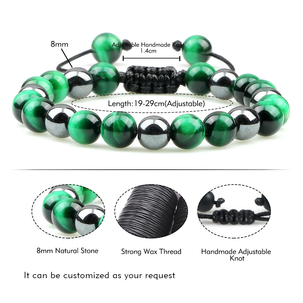 Beaded Men Bracelet Tiger Eye Stone No Magnetic Hematite Onyx Black Lava Beads Bracelets&Bangles Health Protection Soul Jewelry