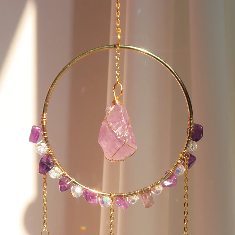 Wholesale Circle Raw Crystal Suncatcher Amethyst Crystal Suncatcher Hangingd  Tissue Pyrimid Suncatcher