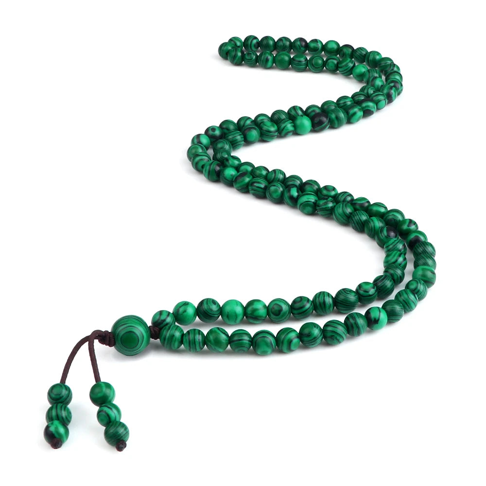 6mm Natural Malachite Stone Beaded Necklace 108Mala Prayer Women Green Color Stone Pendant Necklace Men Bangle Necklace Jewelry