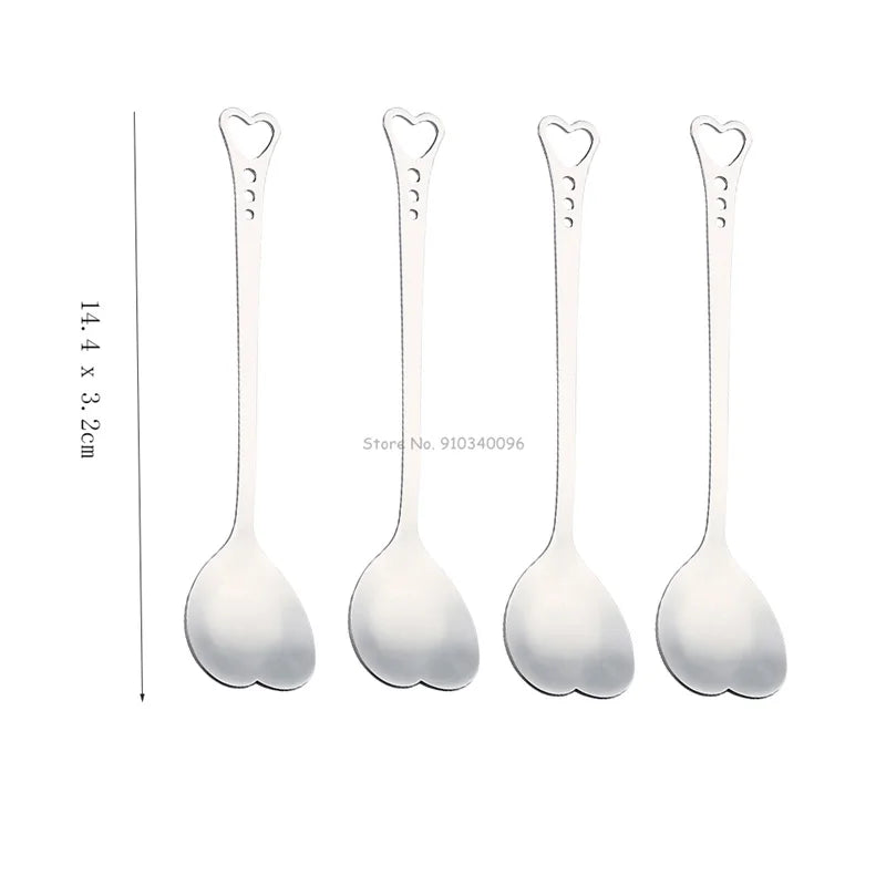 4Pcs Heart Shape Coffee Spoon Dessert Sugar Stirring Spoons Teaspoon Dinnerware Stainless Steel Kitchen Accessories