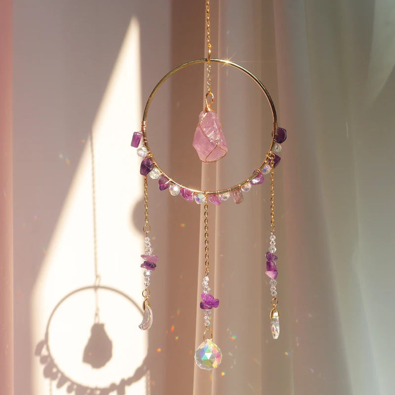Wholesale Circle Raw Crystal Suncatcher Amethyst Crystal Suncatcher Hangingd  Tissue Pyrimid Suncatcher