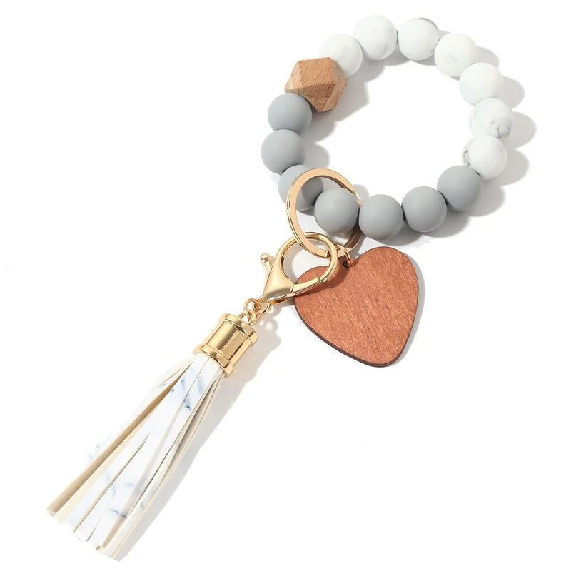 Silicone Keychain For Keys Tassel Wood Beads Bracelet Keyring For Women Accessories Multicolor Keychain Wholesale Hot Sale 2022