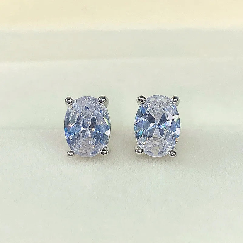 Huitan Simple Stud Earrings with Oval CZ for Girls Daily Wear Ear Accessories Teens Low-key Women's Earrings Statement Jewelry