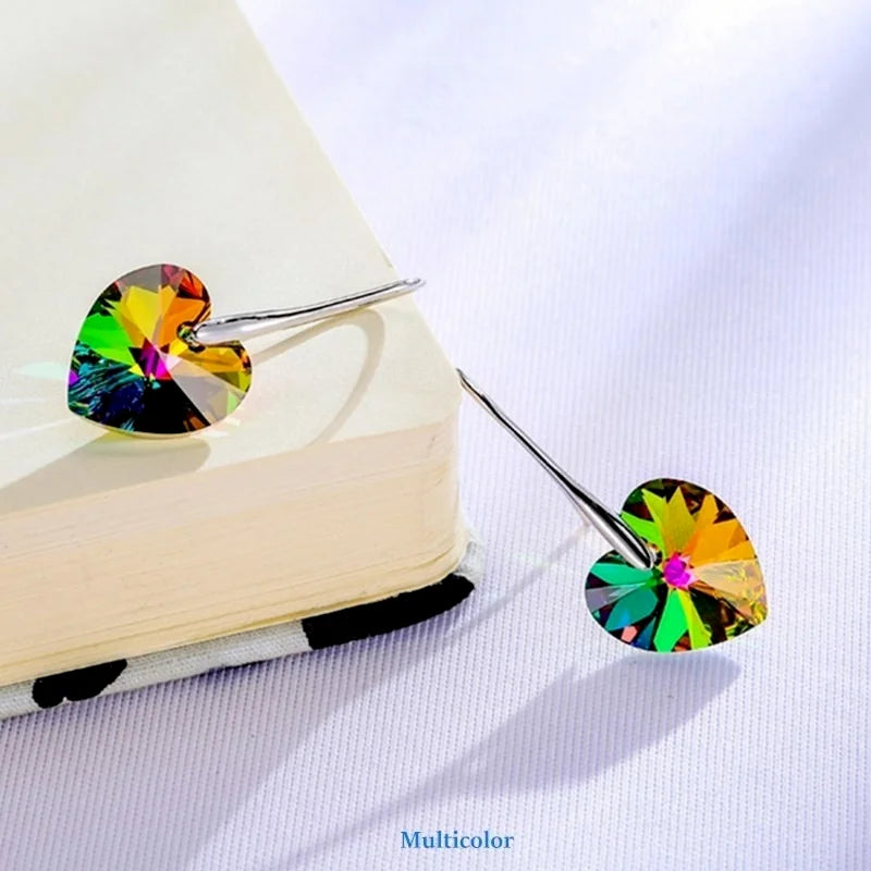 Fashion Drop Earrings Hanging Hearts Crystals for Women Party Hot Silver Color Ear Jewelry Friends Gift