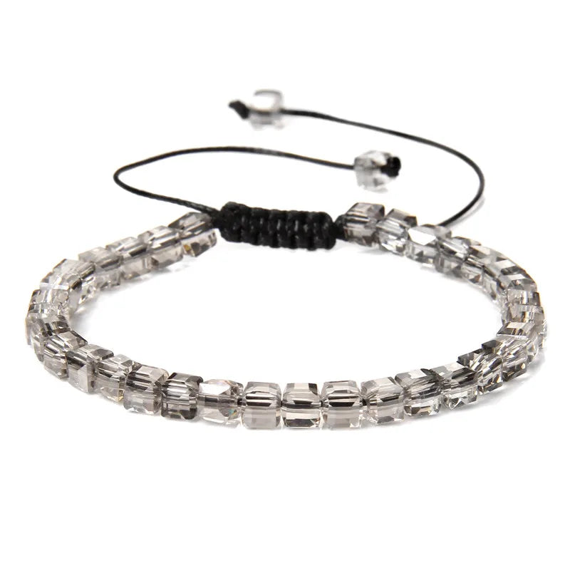 Tejesa 4MM Cube Crystal  Colourful Crystal Braided Bracelet Adjustable Handmade Thin Jewelry