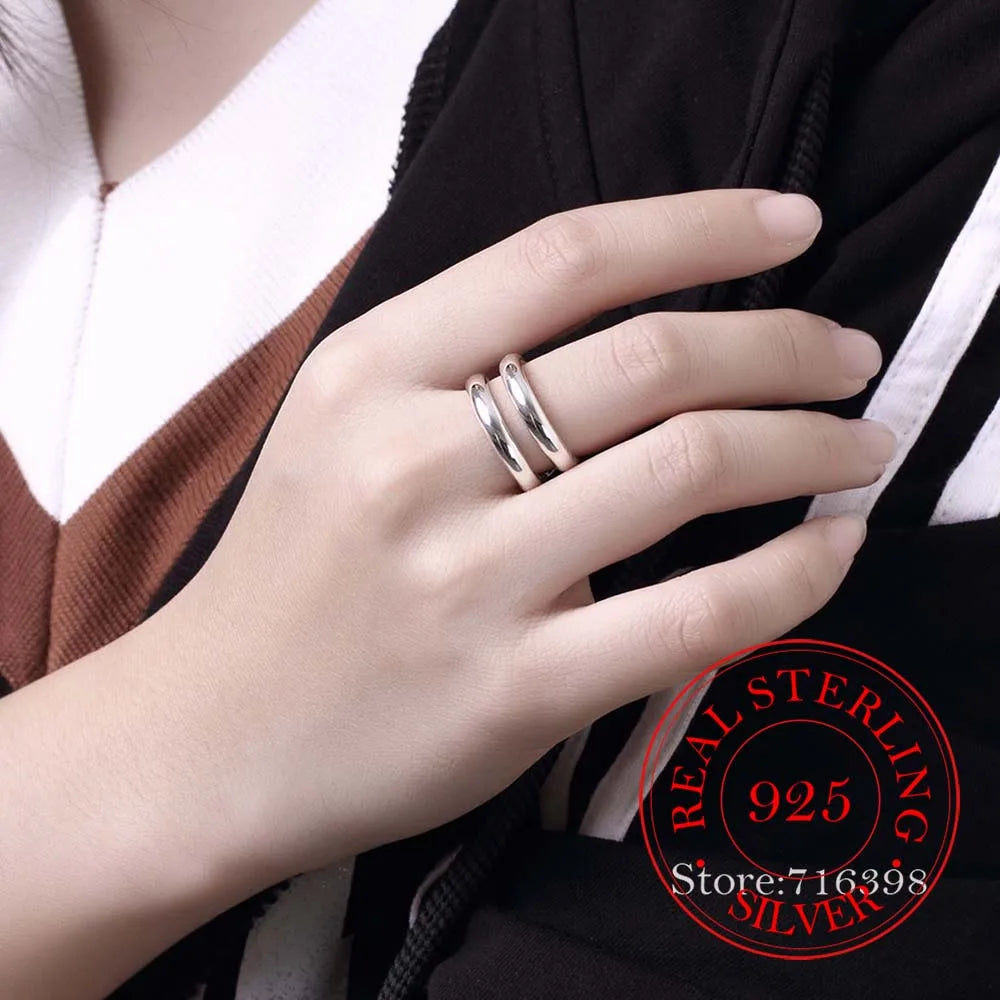 925 Sterling Silver Thumb Finger Ring Opening Double Lines With CZ Setting Vintage Fashion Silver Engagement Rings for Women Men