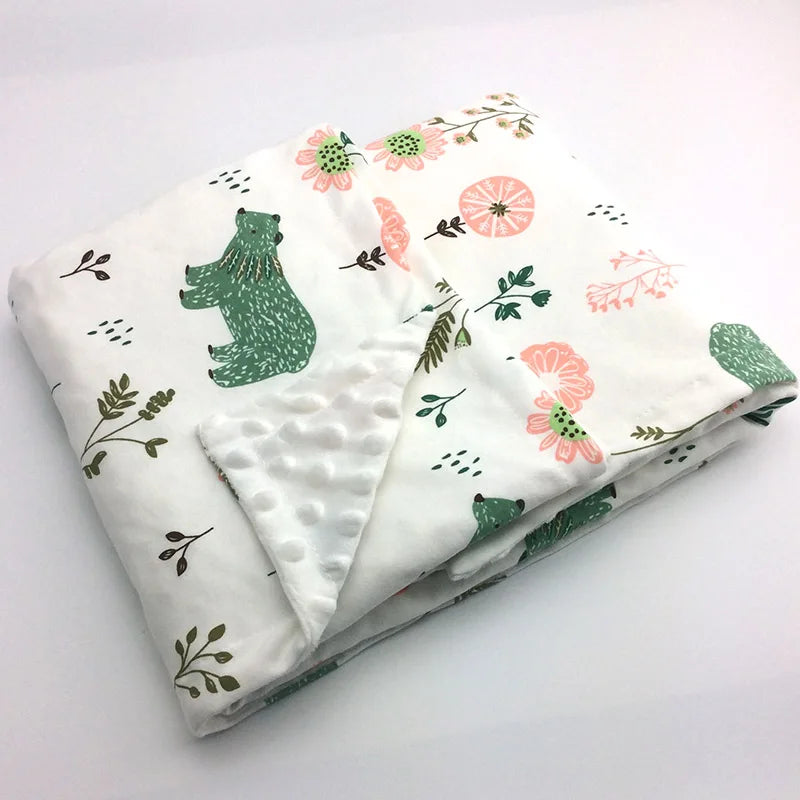 Tejesa Knitted Cotton bean fleece double-sided baby blanket swaddle children's blanket cartoon soft and comfortable newborn quilt