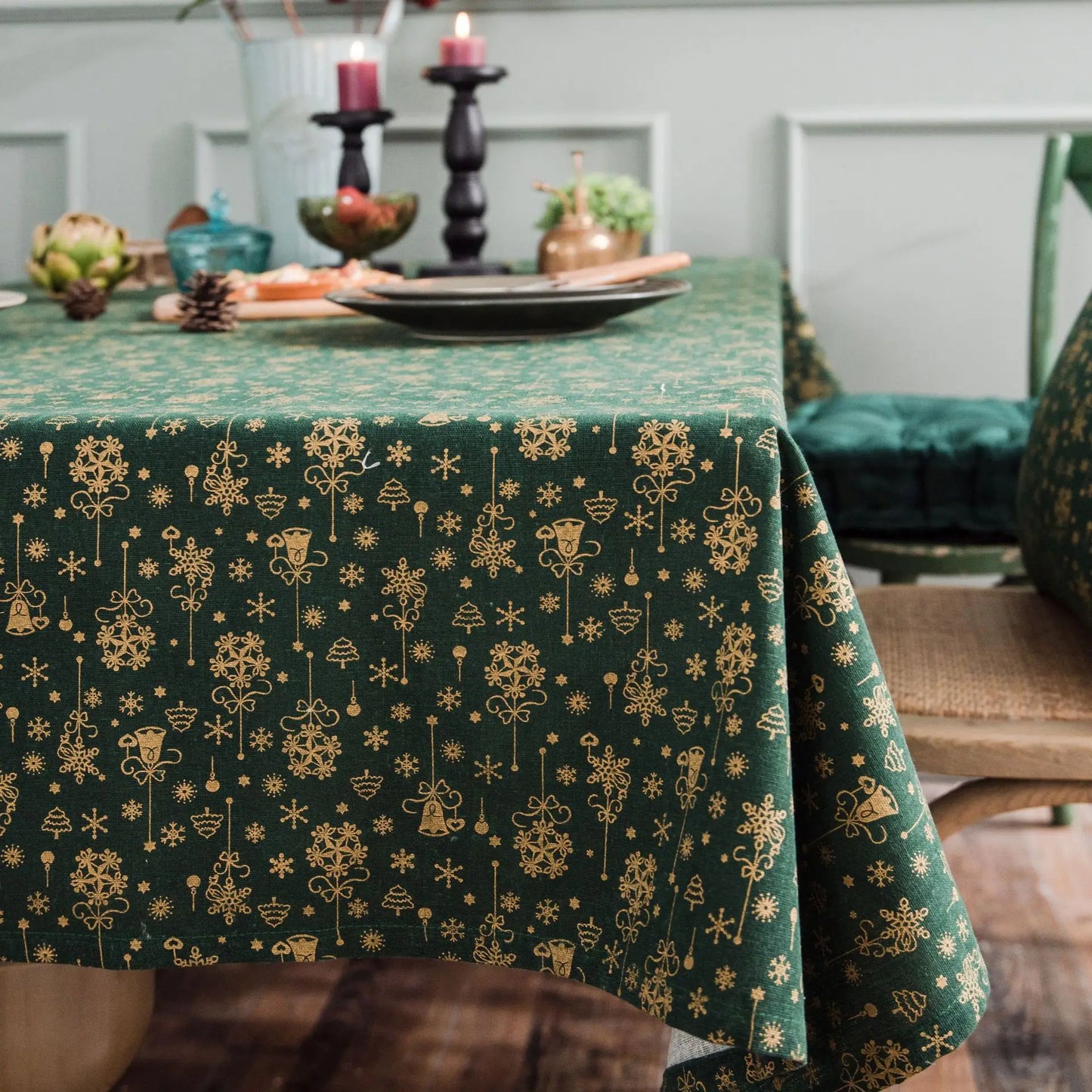 Tejesa Green Tablecloth with Christmas Pattern, Cloth, Pillowcase, Wedding Decoration, Banquet Table Cover