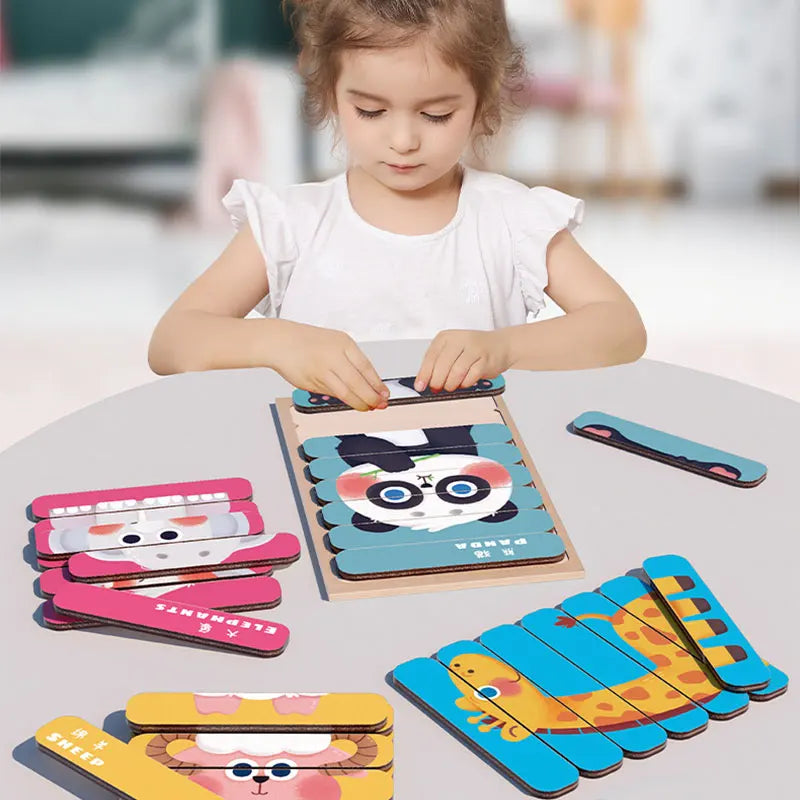 Hemasa Baby Wooden Montessori Puzzle Child Game Wooden Puzzle 3D Cartoon Animal Puzzle Babies Toys Puzzles For Kids 1 2 3 Year Old