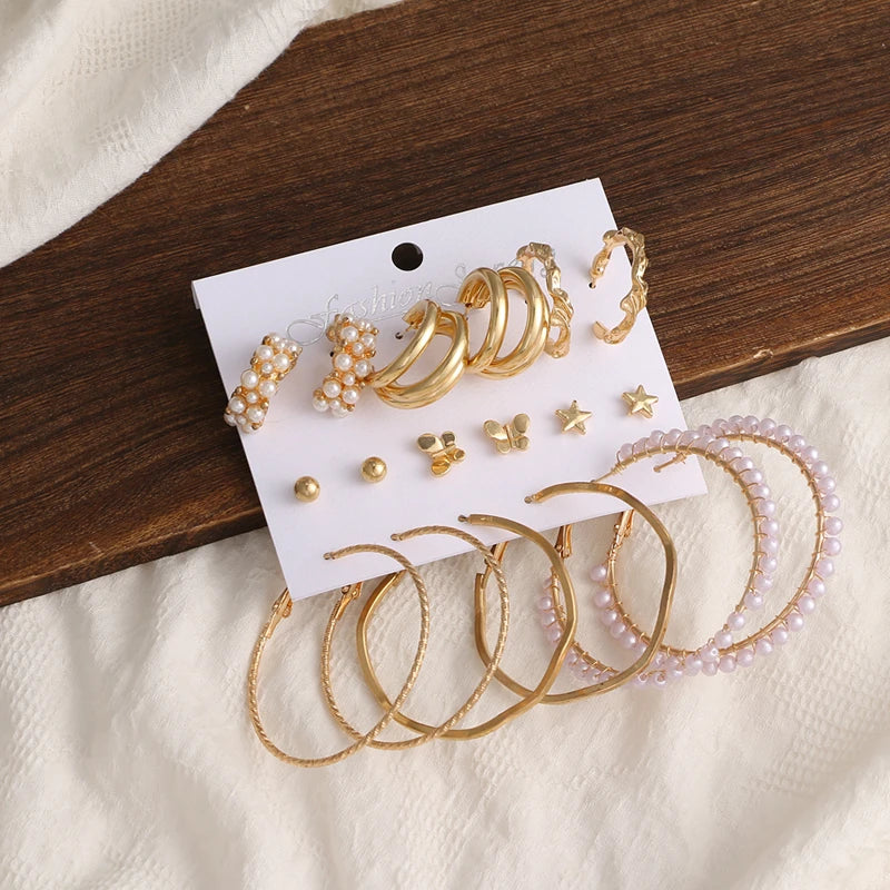 Hemasa Gold Color Pearl Acrylic   Drop Earrings Set For Women