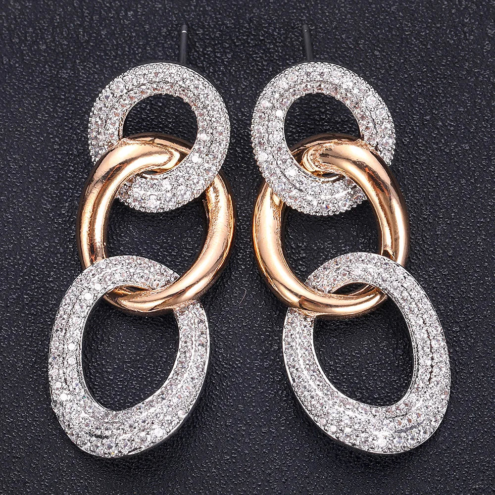 JANKELLY  Bohemian Vintage Tassel Chunky Link Earrings For Women 2019 Fashion Geometric Round Earrings ZIRCON Cross Earring Jewe