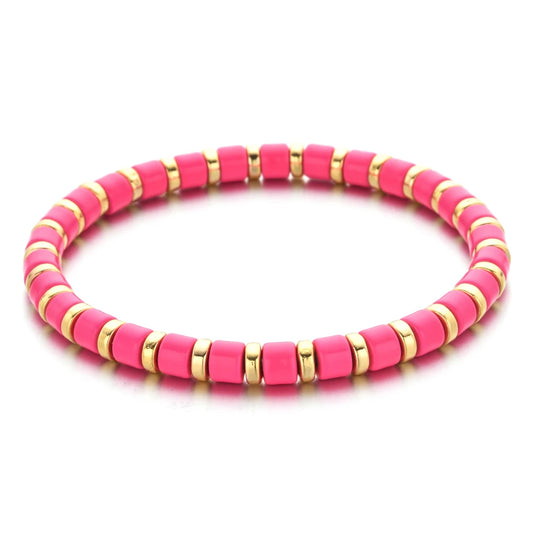 New Fashion Boho Style Metal Enamel Charm Stone Beaded Bracelets for Women Men Yoga Stretch Bracelets Bangles Jewelry Gift