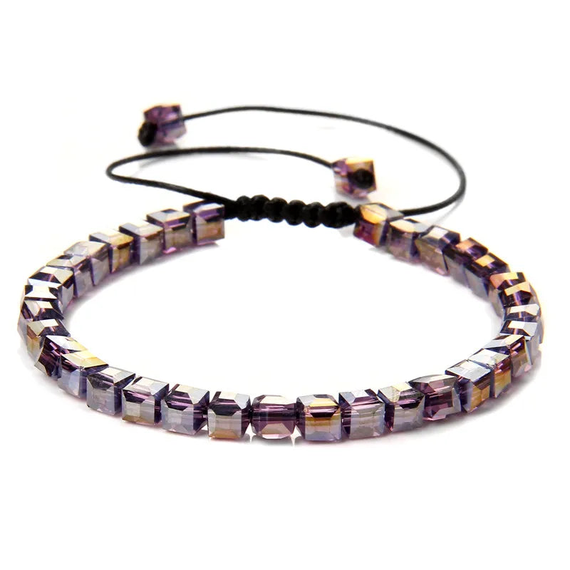 Tejesa 4MM Cube Crystal  Colourful Crystal Braided Bracelet Adjustable Handmade Thin Jewelry
